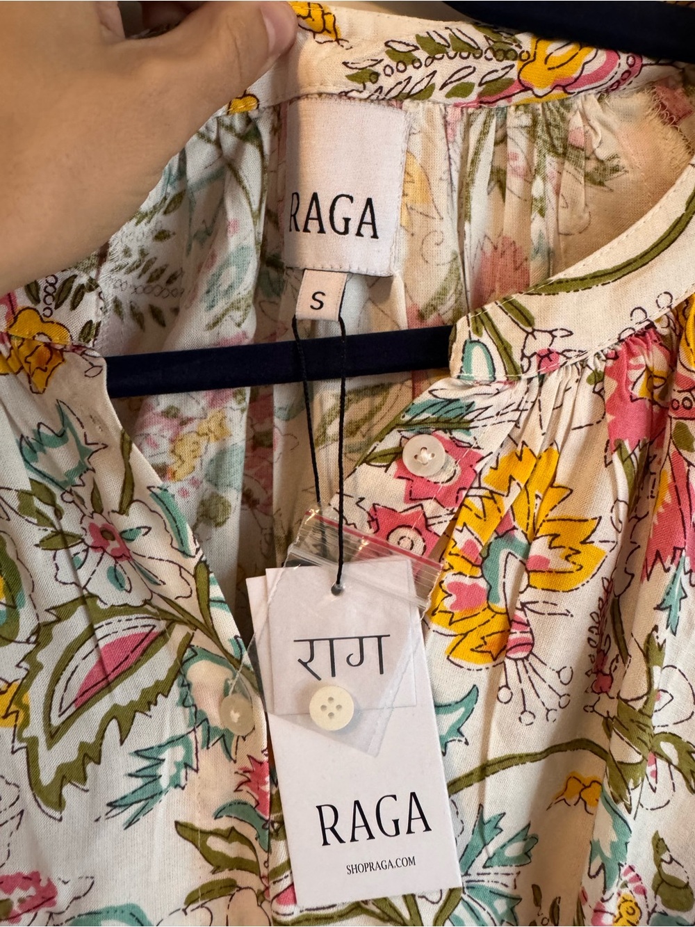 RAGA Cream Floral Tie-Waist Mini Dress with Pink & Yellow Print - Picture 3 of 5